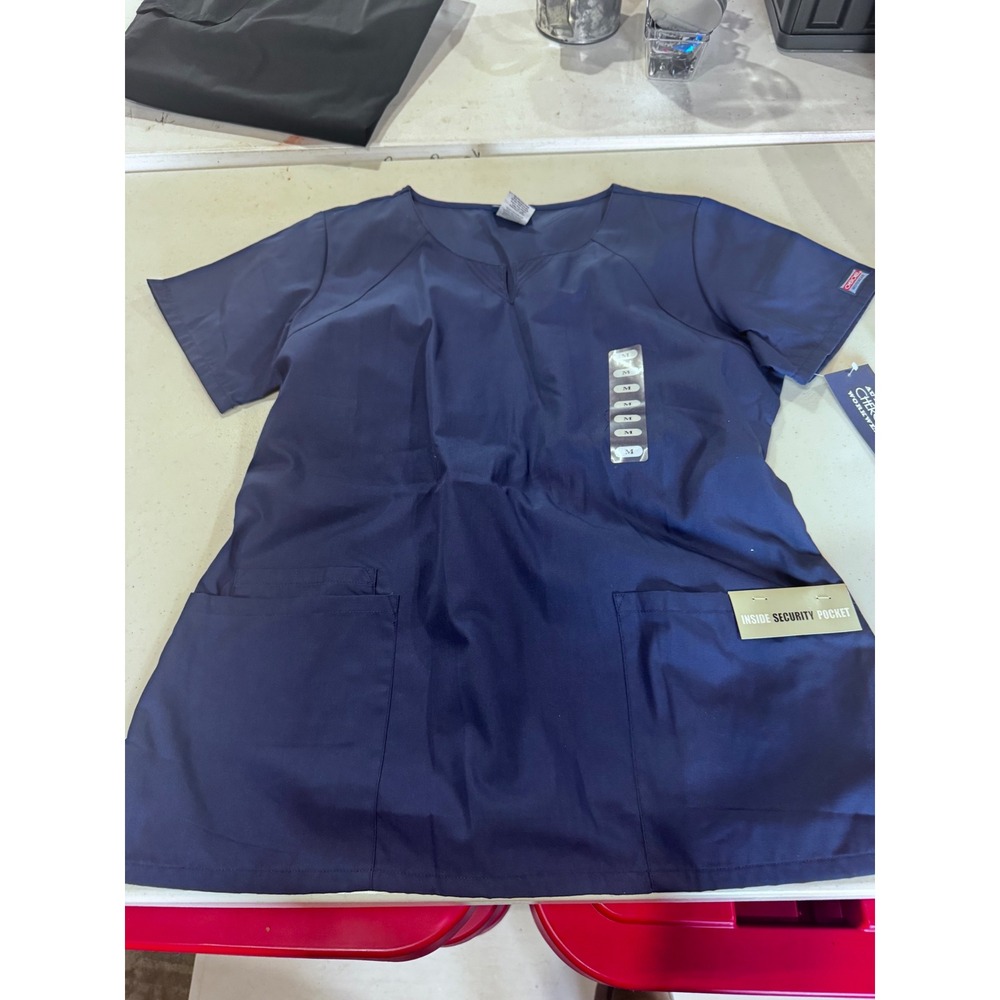 Cherokee Workwear Authentic Scrubs Navy Blue V-Neck Top Women Size M NWT